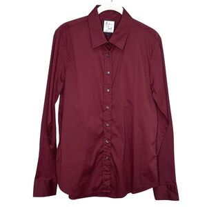The Shirt Rochelle Behrens Shirt Womens Large Burgundy Stretch Long Sleeve Top